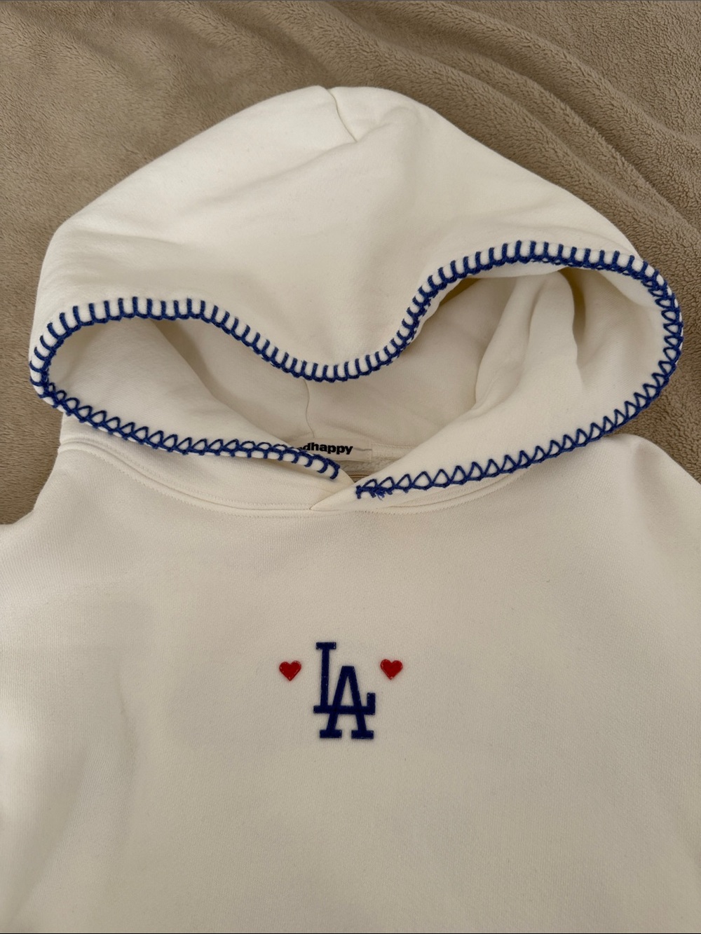 Madhappy White Hoodie Dodgers LA Logo and Red Hearts Small - Picture 3 of 6